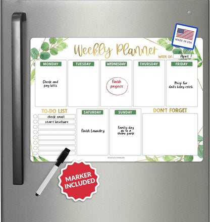 Hadley Designs Magnetic Weekly Planner for Fridge - Greenery Weekly Dry Erase Board, Week Magnetic Calendar for Refrigerator, Week Planner Board, Magnet Schedule Planners for Fridge