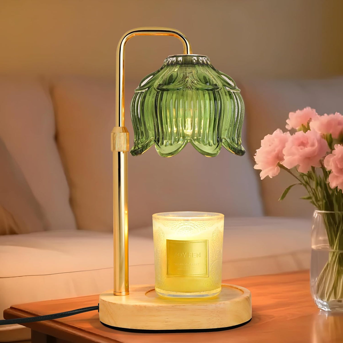 XJZJY Pink Flower Candle Warmer Lamp with Timer, Birthday Gifts for Women