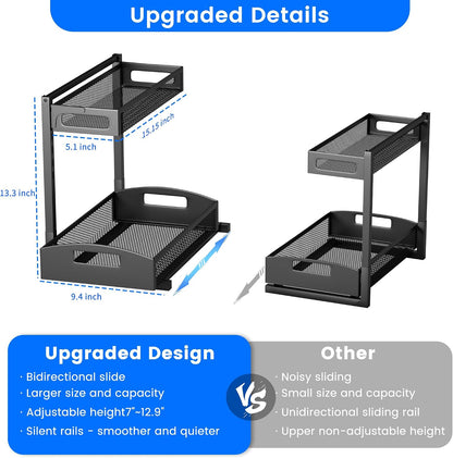 Petiza Under Sink Organizer Adjustable Height 2 Tier Bathroom Organizer Pull Out Cabinet Organer kitchen organizers and storage fridge organizers and storage,White,XL-1 Pack