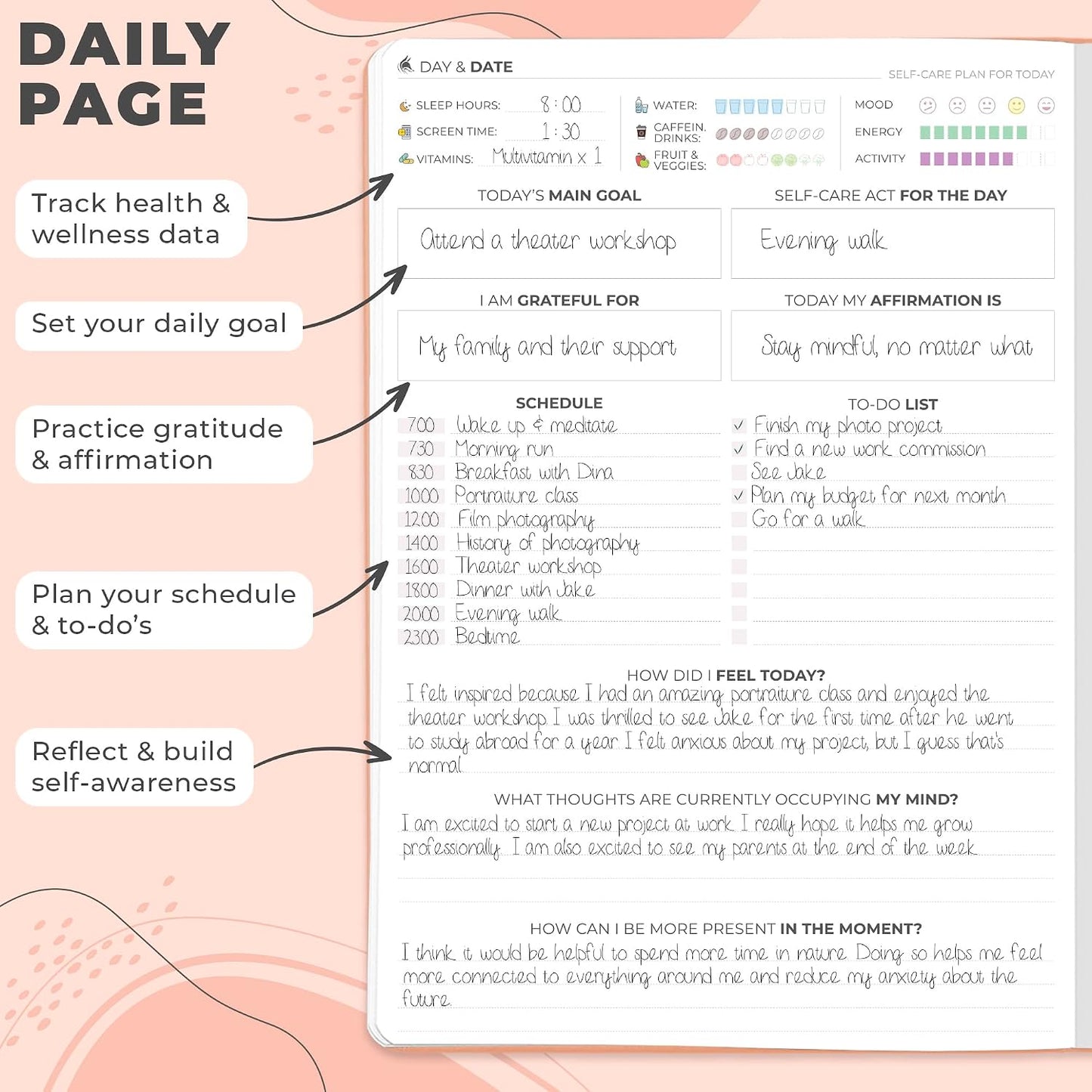 Clever Fox Self-Care Journal PRO for Women, Mental Health, Seashell | Guided daily life reflection, wellness, gratitude, and mood prompts, habit tracker, 7x10 in, eco leather hardcover