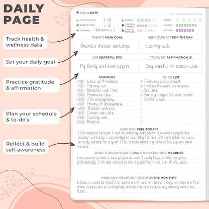 Clever Fox Self-Care Journal PRO for Women, Mental Health, Seashell | Guided daily life reflection, wellness, gratitude, and mood prompts, habit tracker, 7x10 in, eco leather hardcover
