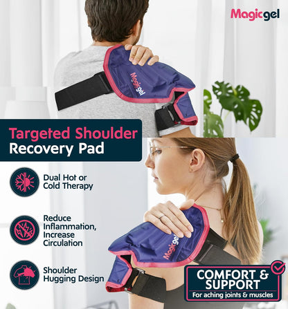 Magic Gel Ice Pack | Reusable, Flexible & Long Lasting for Rotator Cuff Injuries, Bursitis and Swelling | Hot or Cold Therapy Compression Wrap for Left or Right Shoulder