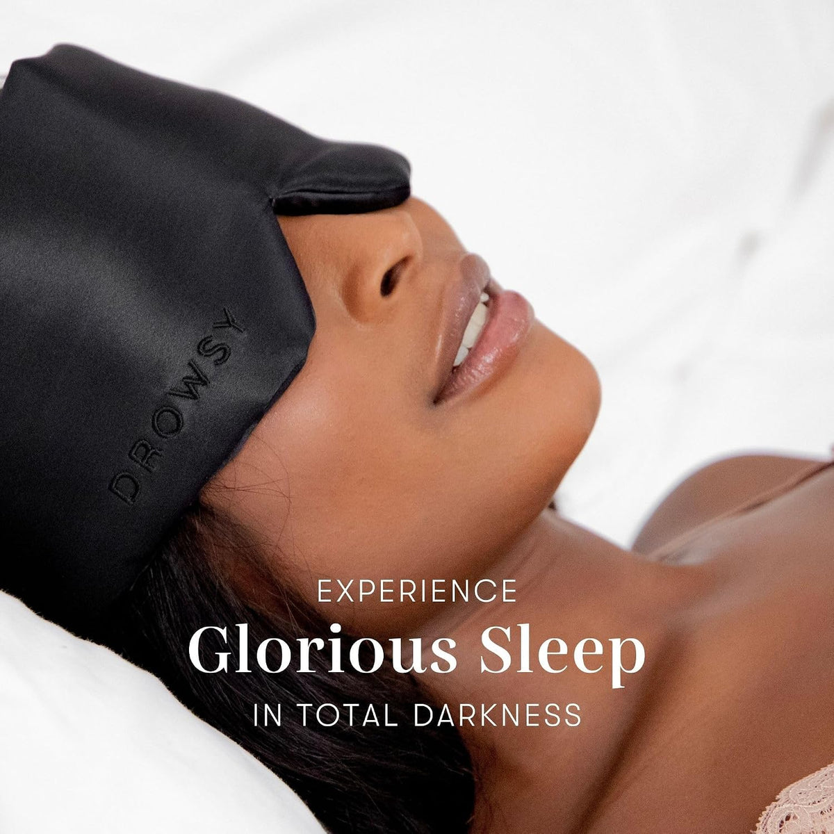 DROWSY Silk Sleep Mask - Face-Hugging, Padded Cocoon for Luxury Sleep in Total Darkness - 100% Pure Mulberry Silk, Skin-Hydrating & Adjustable (Midnight Blue)