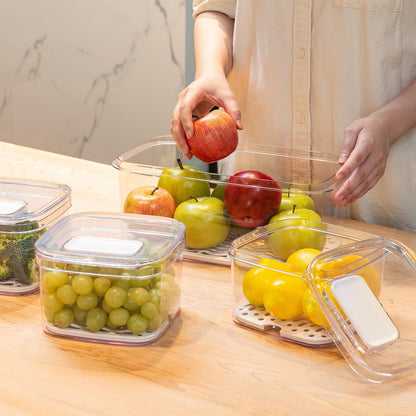 Felli Duo Fresh Produce Saver for Fridge, Fruit Vegetable Container with Vent & Drainage in Bottom for Wash, Colander Strainer Storage Bin for Refrigerator, Berry Lettuce Keeper