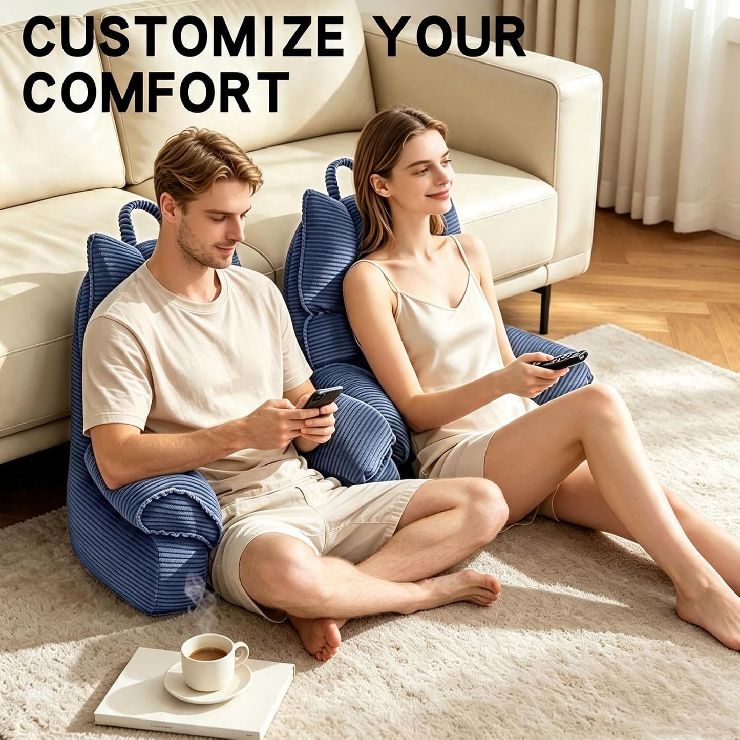 Reading Pillow for Bed with Arms, Back Support, Memory Foam（Grey Black） | Reading Pillow for Bed with High Arm Rests, Back Support Pillow for Sitting Up, Shredded Memory Foam for Reading, TV & Gaming