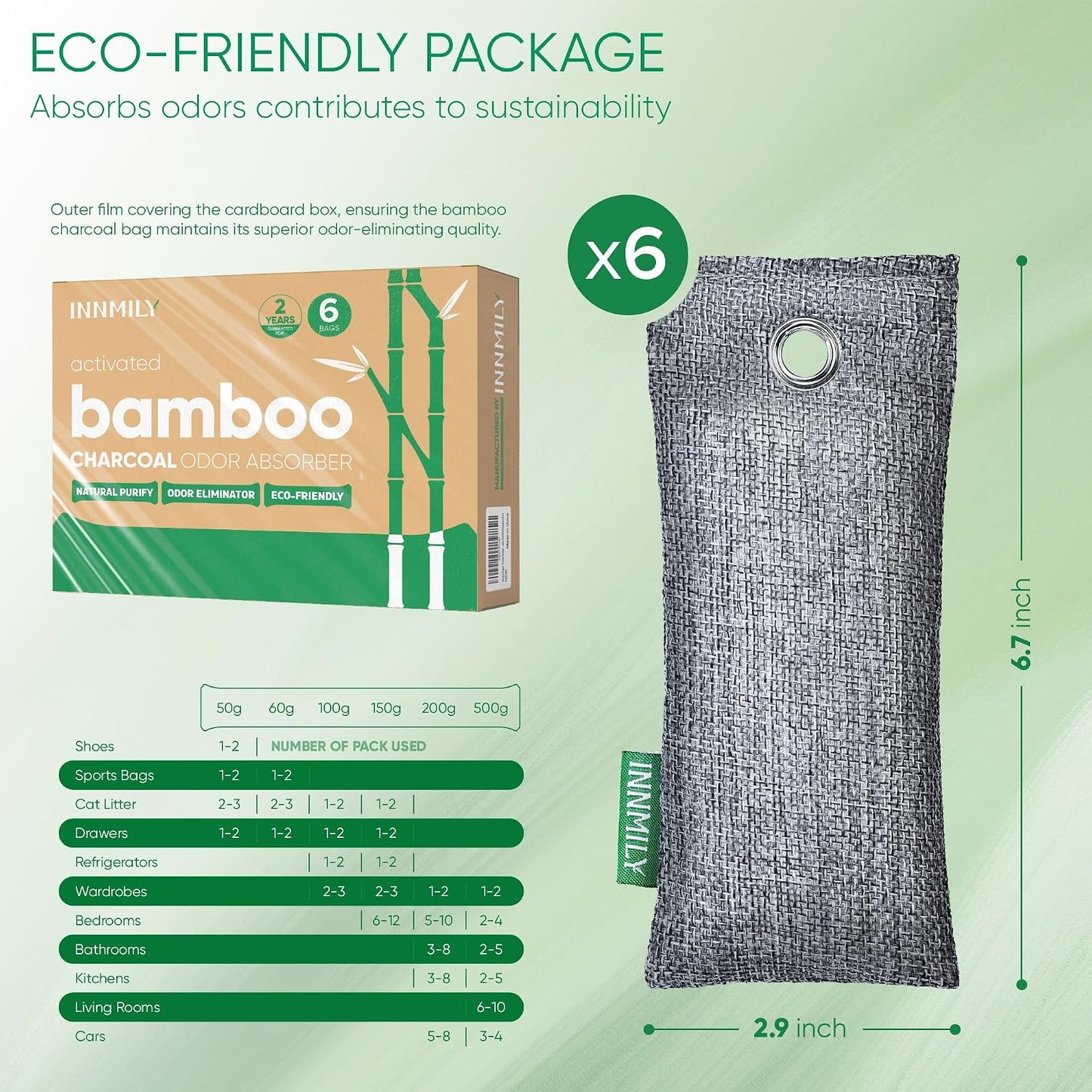 Activated Charcoal Odor Absorber,6 Pack Nature Odor Eliminator for Shoes | Bamboo Charcoal Air Purifying Bags,Shoe Deodorizer for Fresh Sneakers,Shoe Smell Remover