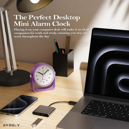 AYRELY® 3.5" Small Analog Travel Alarm Clock, Battery Operated Desk Clock | Cute Table Clock with Light, Adjustable Angle, Bedside, Bedrooms, Kids' Rooms and Living Room Decor (Orange)