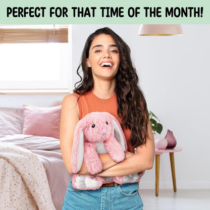 Bunny Microwavable & Weighted Stuffed Animals - 1.5 Lbs Unscented Heating Pad for Period Cramps Pain Relief and Anxiety, Cute Bunny Plush Toys Gifts for Women Girls Adults and Kids by Happy Fuel