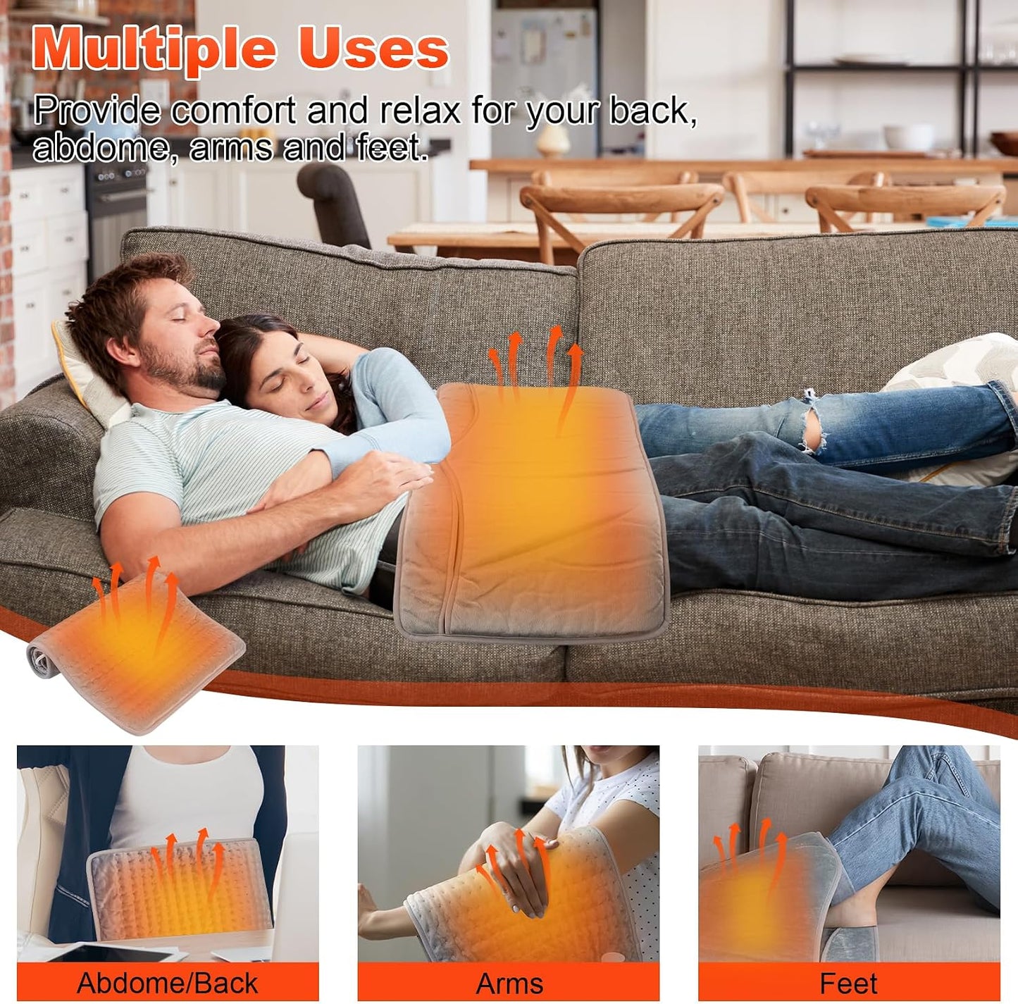 LAMA Electric Heated Foot Warmer, Double Persons Heating Foot Warmers for Men and Women, Rapid Foot Heating Pad with 6 Level Temp & 4 Timers for Bed/Christmas/Home/Office, Detachable,Washable,Grey
