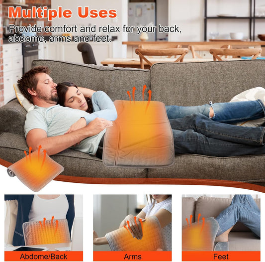 LAMA Electric Heated Foot Warmer, Double Persons Heating Foot Warmers for Men and Women, Rapid Foot Heating Pad with 6 Level Temp & 4 Timers for Bed/Christmas/Home/Office, Detachable,Washable,Grey