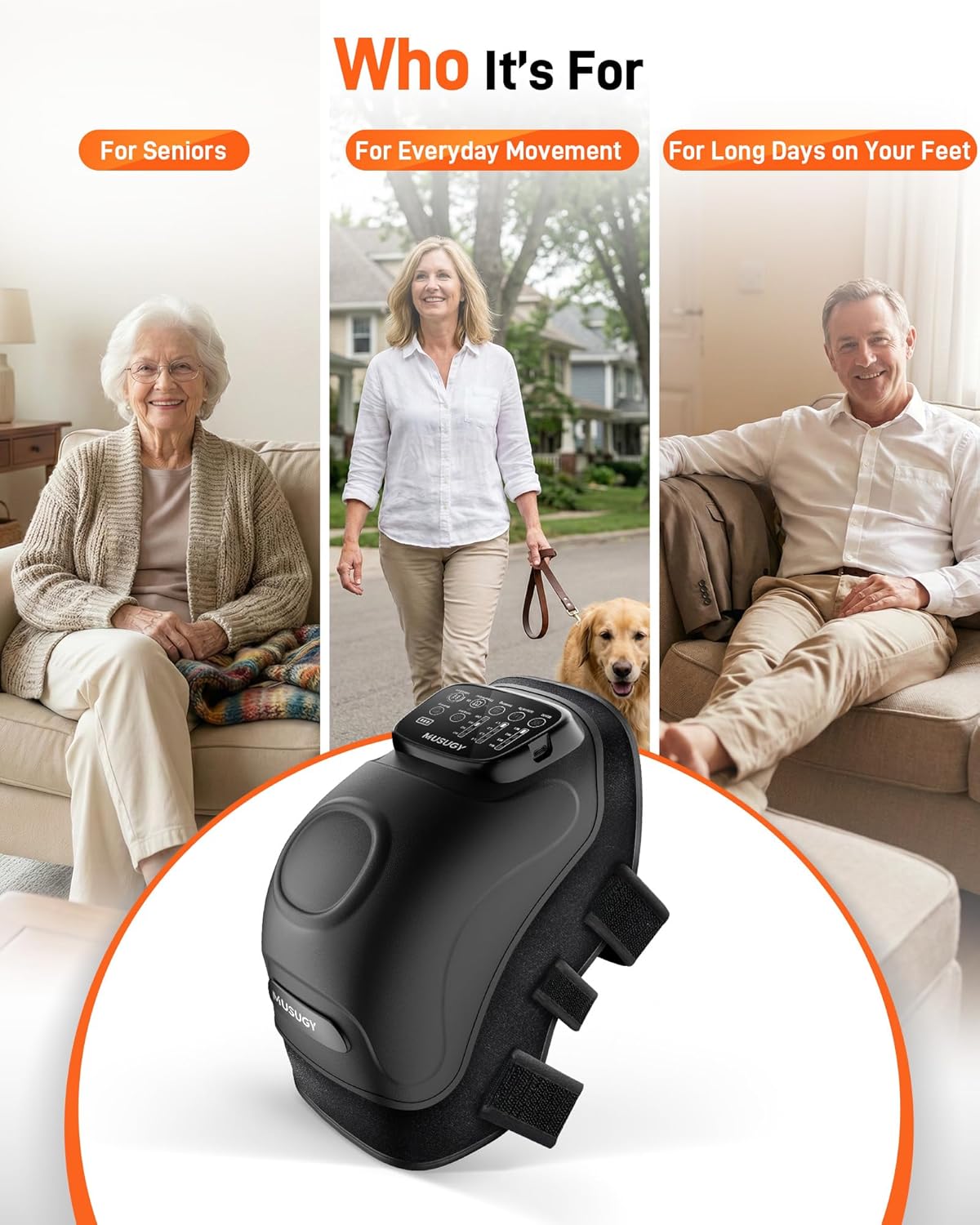 Knee Massager with Heat and Red Light Therapy : 4-in-1 Compression Massage with 14 Chambers & Vibration for Pain Relief, Cordless Home Office Use for Seniors and Active Adults, 5000mAh