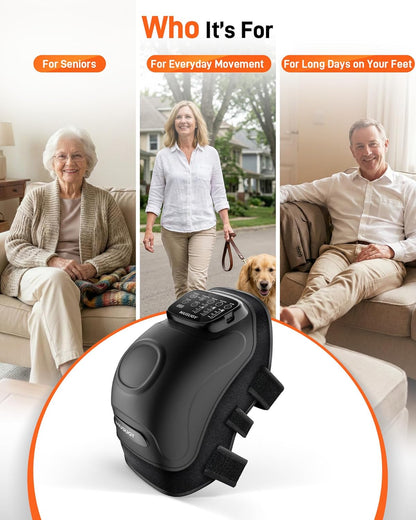 Knee Massager with Heat and Red Light Therapy : 4-in-1 Compression Massage with 14 Chambers & Vibration for Pain Relief, Cordless Home Office Use for Seniors and Active Adults, 5000mAh