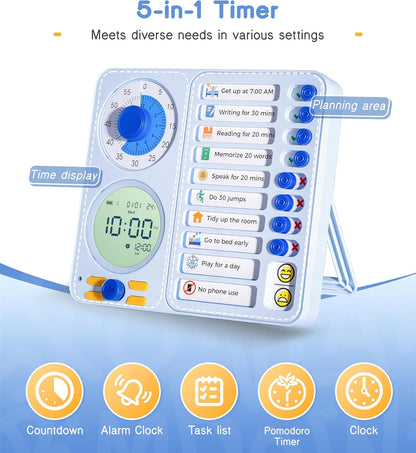 3-in-1 Visual Timer Task Timer with Chore Chart Board, ADHD Tool for Kids Adults Visual Schedule for Kids with Autism, Daily Checklist for Home, School, Classroom, Desk, Chore Chart