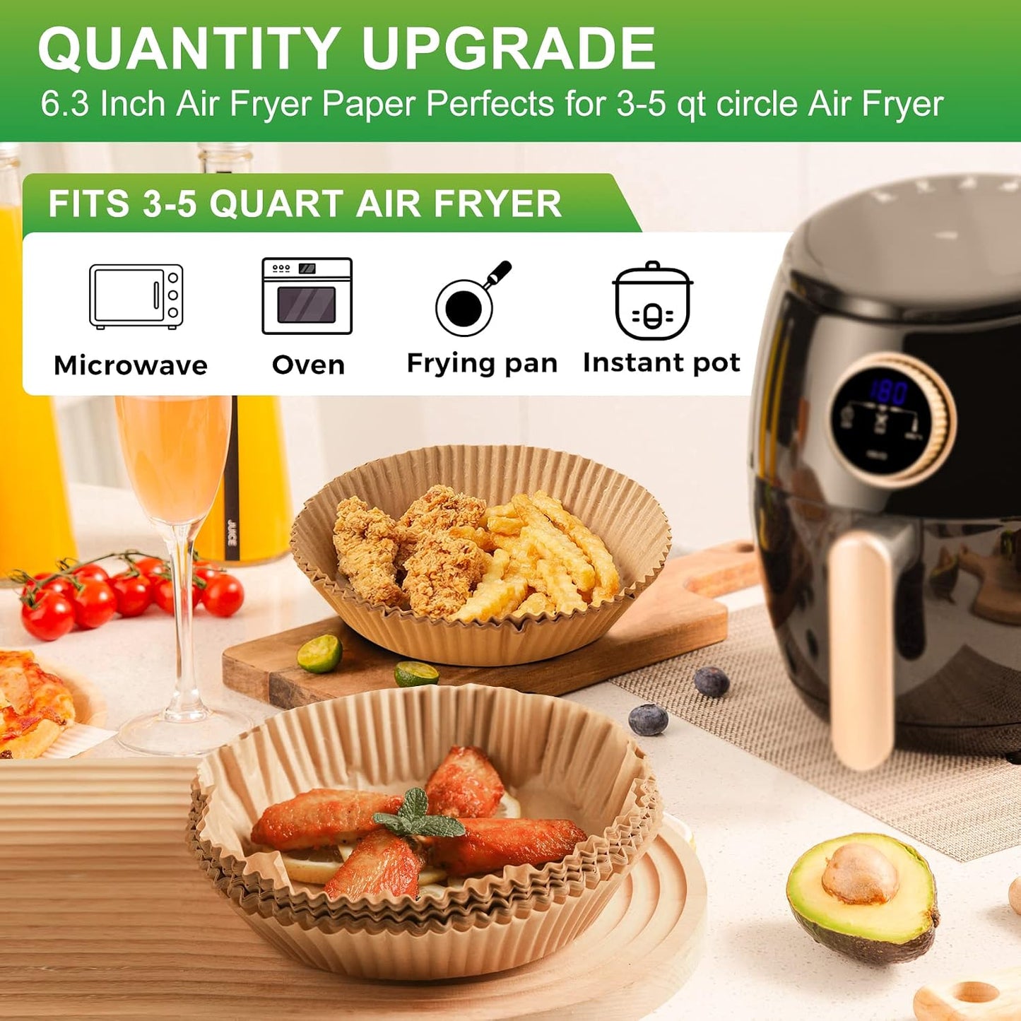 Air Fryer Liners Disposable, 100Pcs 8" Square Air Fryer Paper for 5-8 QT | Waterproof and Oilproof for Easy Cleanup, Unbleached Non-Stick Parchment Paper for 5-8 QT Air Fryer, Baking, Microwave, Oven