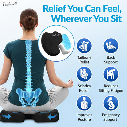 Premium Memory Foam Gel Seat Cushion for Tailbone, Coccyx, Back & Sciatica Pain Relief – Fits 17.5” x 14” Seats, Ergonomic Office & Desk Chair Cushions for Home, Car – Includes Bonus Extra Cover