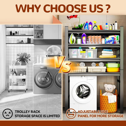 Over Washer and Dryer Shelves, 4 Tiers Adjustable Height Laundry Room Storage and Organizer Standing Shelf, Metal Freestanding Space Saving Organizers Shelf (4-Tier 63" H*45" W*15.7" D)