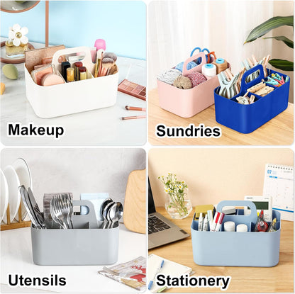 Multiuse Caddy Organizer with Handle, Portable Divided Plastic Tote Bin - Art Craft, Stationary Pen Marker Crayons, Makeup Hair Supplies Storage - Bathroom, Classroom, Dorm, Office, Desk Holder - Grey