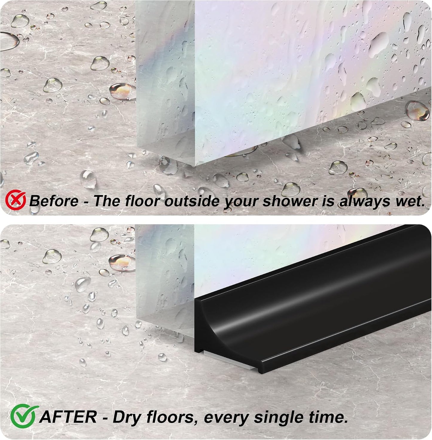 39Inch Shower Threshold Water Dam, Self-Adhesive Silicone Shower Barrier Water Stopper Shower Door Bottom Seal Strip Shower Splash Guard for Bathroom Kitchen Bathtub