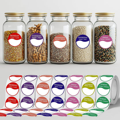 Day of The Week Stickers, 3500PCs Day Dots Food Labels Week Stickers for Planner, Restaurant Kitchen Containers Dispenser