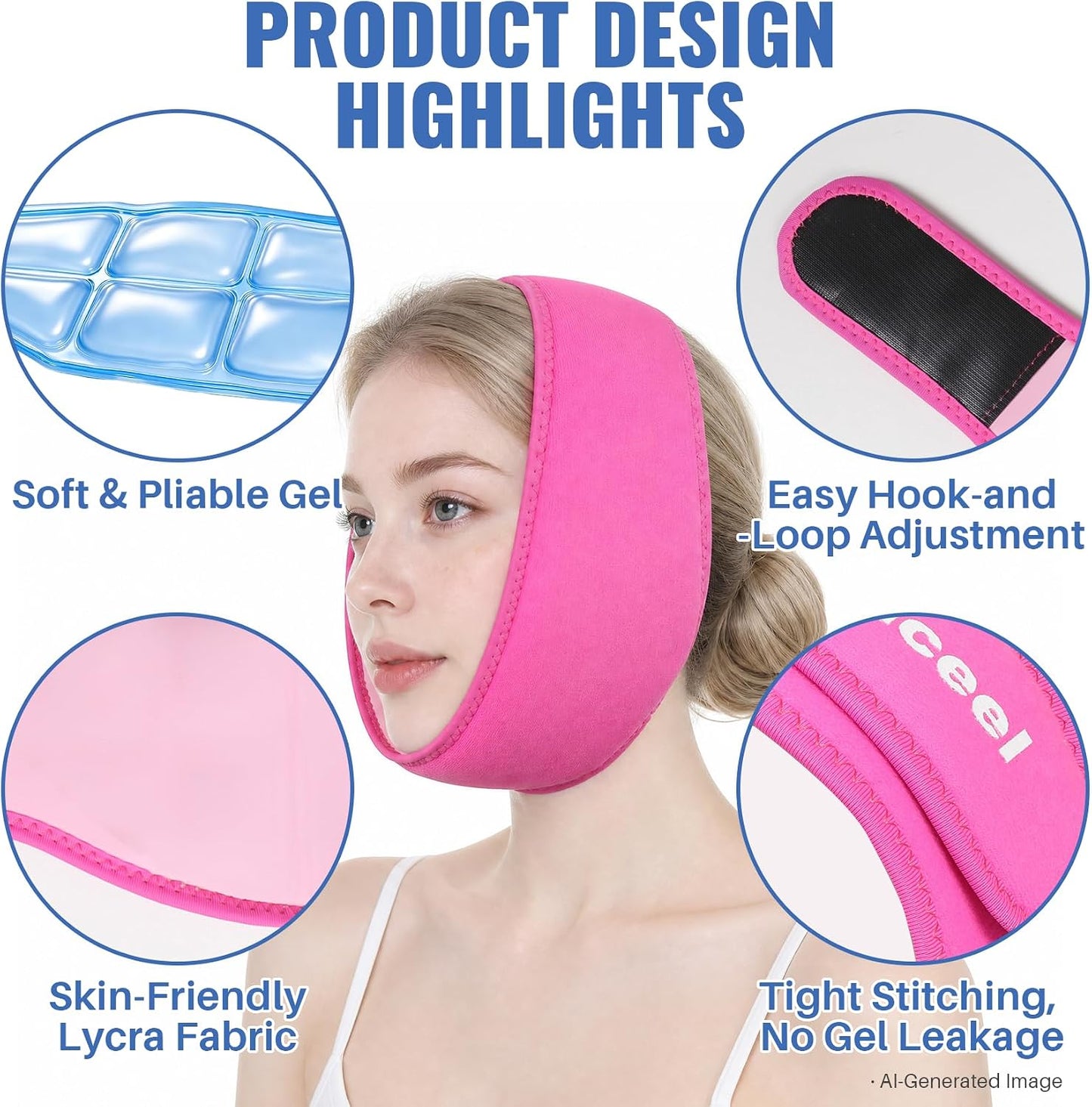 Wisdom Teeth Ice Pack Head Wrap, Jaw Face Ice Pack for Oral Surgery TMJ Relief Tooth Extraction, Reusable Hot & Cold Therapy Pack for Wisdom Teeth Removal Tonsillectomy, Pink