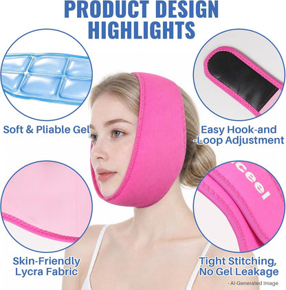 Wisdom Teeth Ice Pack Head Wrap, Jaw Face Ice Pack for Oral Surgery TMJ Relief Tooth Extraction, Reusable Hot & Cold Therapy Pack for Wisdom Teeth Removal Tonsillectomy, Pink