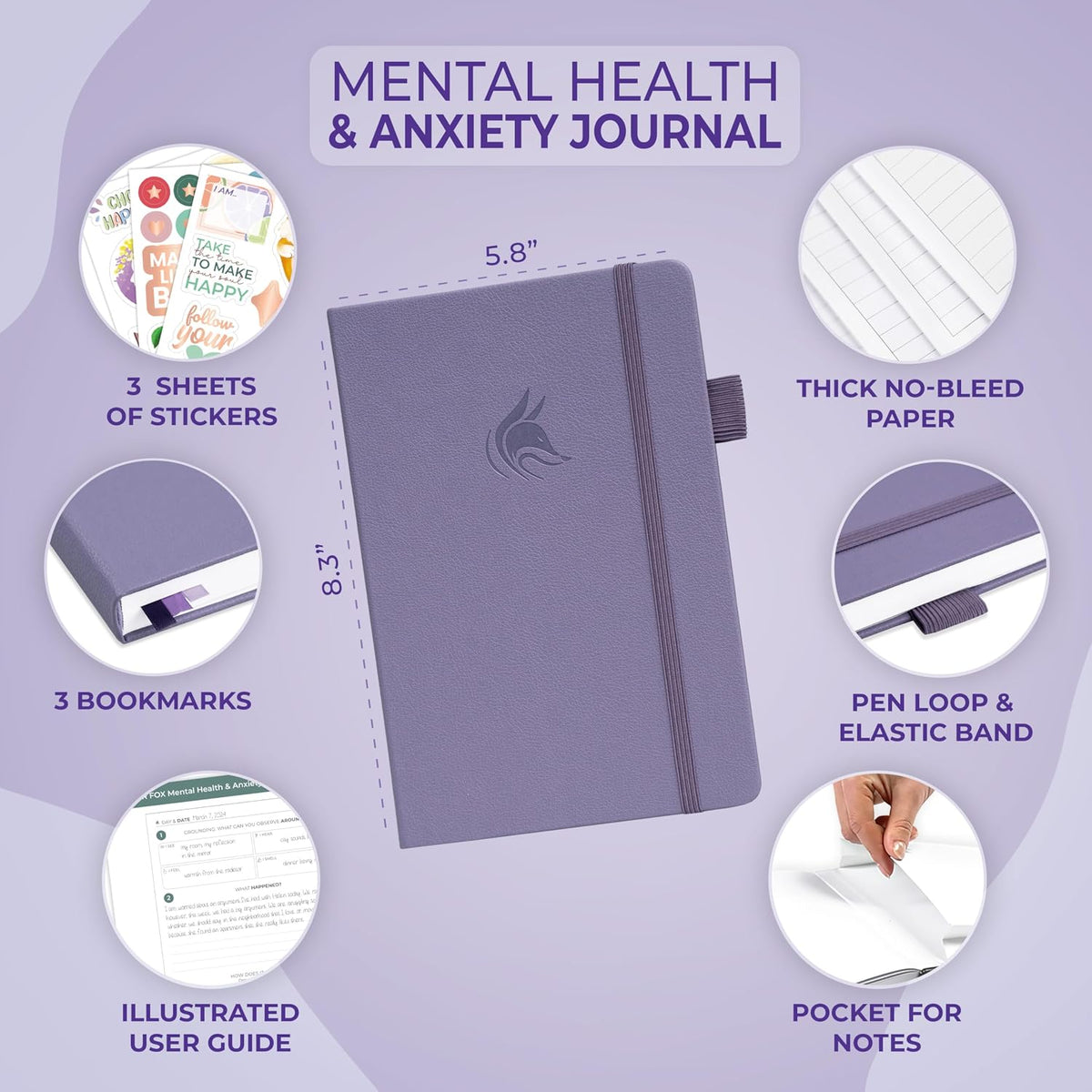 Clever Fox Mental Health & Anxiety Journal CBT Prompts 5.8x8.3 Lavender