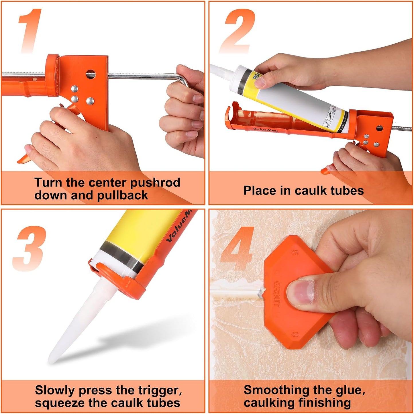 ValueMax 10OZ Caulk Gun and Caulk Scraper Kit with Caulk Remover Tool | Smooth Silicone Caulking Gun, 10:1 Thrust Ratio, Sealant Finishing Tool Grout Scraper for Caulking/Filling/Sealing