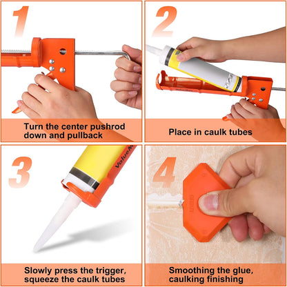 ValueMax 10OZ Caulk Gun and Caulk Scraper Kit with Caulk Remover Tool | Smooth Silicone Caulking Gun, 10:1 Thrust Ratio, Sealant Finishing Tool Grout Scraper for Caulking/Filling/Sealing