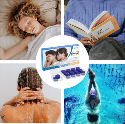 EXGOX 7 Pairs Silicone Ear Plugs for Sleeping Noise Cancelling Reusable Moldable Wax Earplugs for Swimming, Work, Airplane, SNR27dB(Dark Blue)