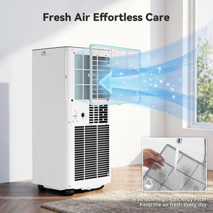 14000BTU Portable Air Conditioner, 4-in-1 700 Sq. Ft, Quiet for room | 14000BTU AC cools 700sq.ft, 4-in-1 cool/fan/dry/sleep, quiet, LED, remote, 24H timer, kit, for bed/office/dorm.
