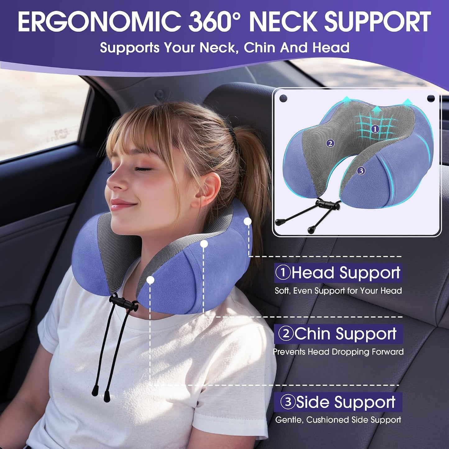 CloudBliss Neck Pillow for Airplanes, Memory Foam Travel Pillow, Black | Compact Flight Pillow with Eye Mask, Earplugs, Carry Bag, Travel Neck Pillow for Long Flight Sleep, Plane Travel Essentials