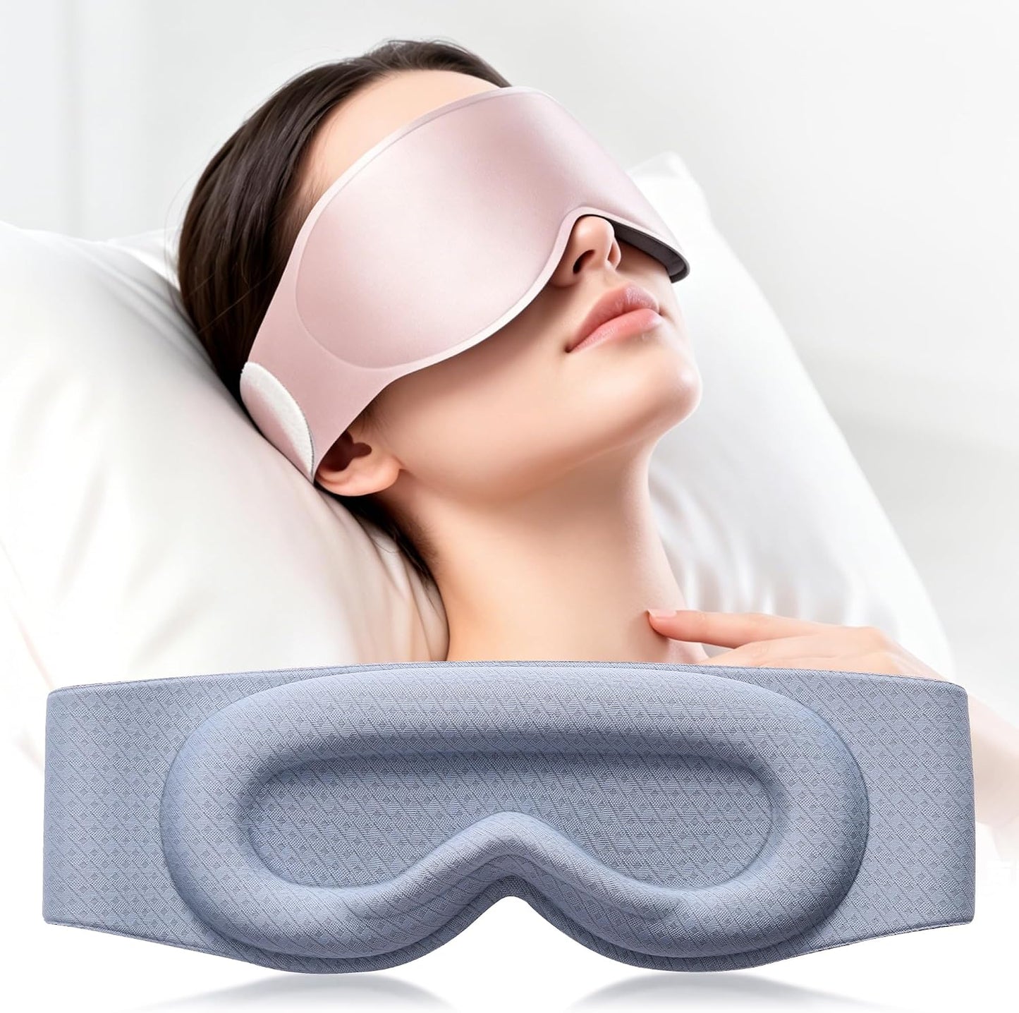 100% Blackout Weighted Sleep Mask: 3D Contoured Eye Mask with Full Coverage for Lash Extension - Soft Memory Foam,Adjustable Size - Eye Cover for Airplane Travel Essential,Meditation Blindfold