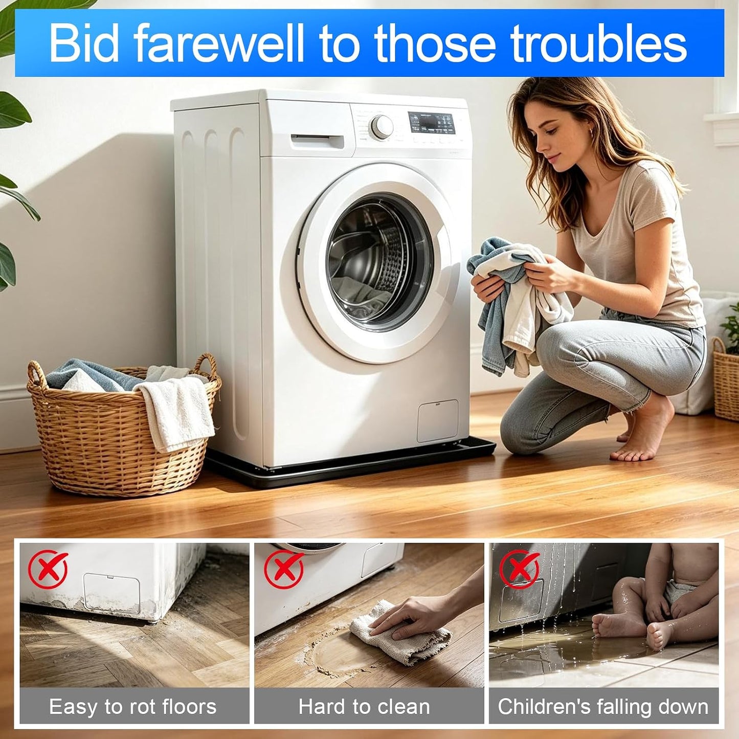 Silicone Washing Machine Drain Pan, 32"x 30" Raised Edge Drip Tray | Thickened silicone; Anti-slip & anti-vibration; Soft & foldable; Protect floors & laundry rooms; Fits most washer or dryer