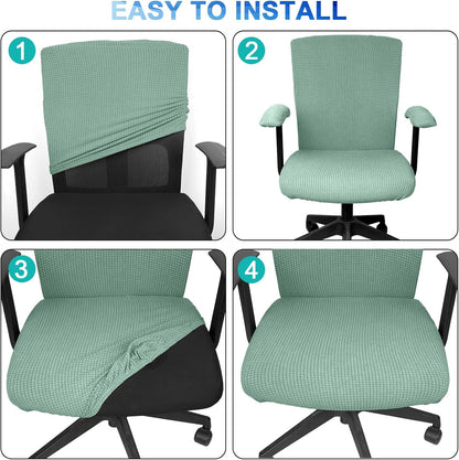 Tallew 4 Pcs Office Chair Covers Set Computer Universal Protective Stretchable Chair Seat Covers Desk Armrest Slipcovers Pads Office Cushion Backrest for Rotating (XL,Silver Gray)