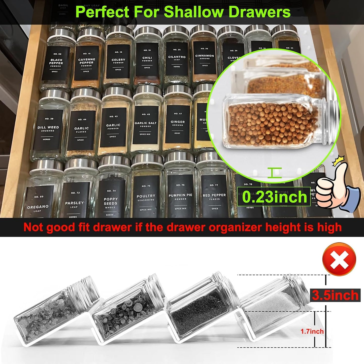 Spice Drawer Organizer Insert - Silicone Spice Drawer Liner Pearl | Adjustable non-slip liner organizer; in-drawer spice rack for seasoning jars, spice bottles, flat kitchen drawer organizer