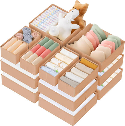 Drawer Organizer Clothes, 10 Pack Dresser Organizer for Baby Clothes, Underwear, Sock- Foldable Closet Organization and Storage Dividers Bins for Nursery, Bedroom (Beige)