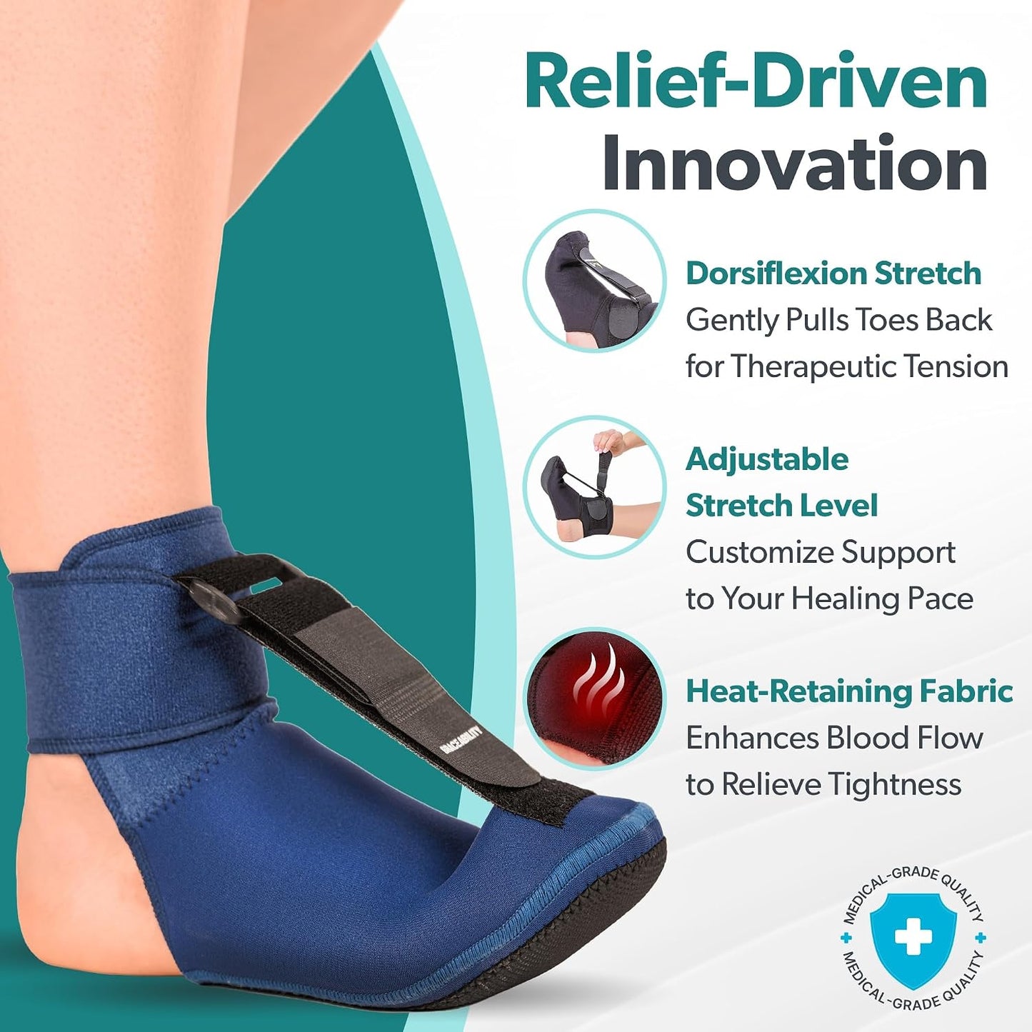 BraceAbility Plantar Fasciitis Night Splint Sock - Plantar Fascia Boot for Sleeping, Achilles Tendonitis Relief, Foot Drop, Heel Pain - Planter Facetious Brace for Women and Men - Gray (L)