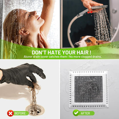 Aluvor Drain Hair Catcher,Shower Drain Cover Hair Catcher Shower Strainer | Square Shower Hair Drain Catcher for Bathroom Floor to Keep Away from Clogged Drain-No Rust!