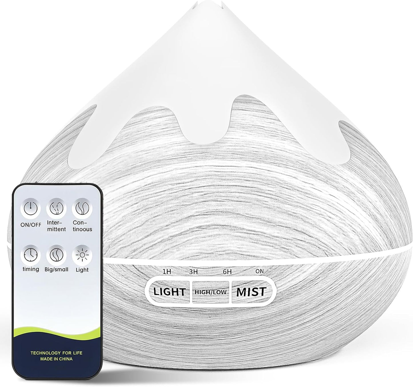 500ML Essential Oil Diffuser, Aromatherapy Diffuser with Remote Control, Multifunctional Air Diffusers for Home Office Room, Fragrance Aroma Diffuser with 7 Color LED & 2 Mist Mode, Brown
