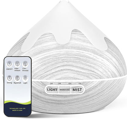 500ML Essential Oil Diffuser, Aromatherapy Diffuser with Remote Control, Multifunctional Air Diffusers for Home Office Room, Fragrance Aroma Diffuser with 7 Color LED & 2 Mist Mode, Brown