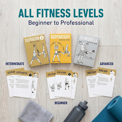 Bodyweight & Dumbbell Workout Cards - 100 Large 5"x3.5" Exercise Cards with 24 Strength Moves, Home & Gym Fitness Cards for Men & Women, Beginner Fitness Guide