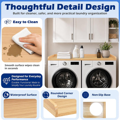 ROYXEN Washer Dryer Countertop, Laundry Countertop Solid Wood, Countertop for All Front-Loaded Washing Machine and Dryer, Extra Room for Laundry Room, Oak