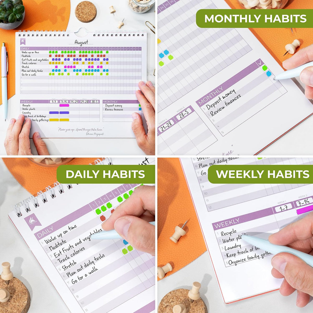 Clever Fox Habit Tracker Calendar, 24-Month Daily Goal Journal Black