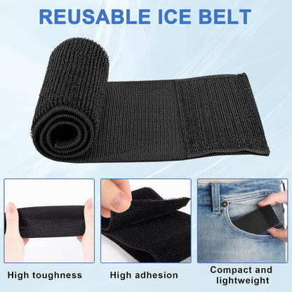 4 Pcs Extender Strap, Reusable Ice Belt, Adjustable Ice Pack Strap, Elastic Hook and Loop Extension Straps for Ice Pack Back, Knee, Ankle Braces, Vests, Wraps, and Belts, Multiple Uses, Black
