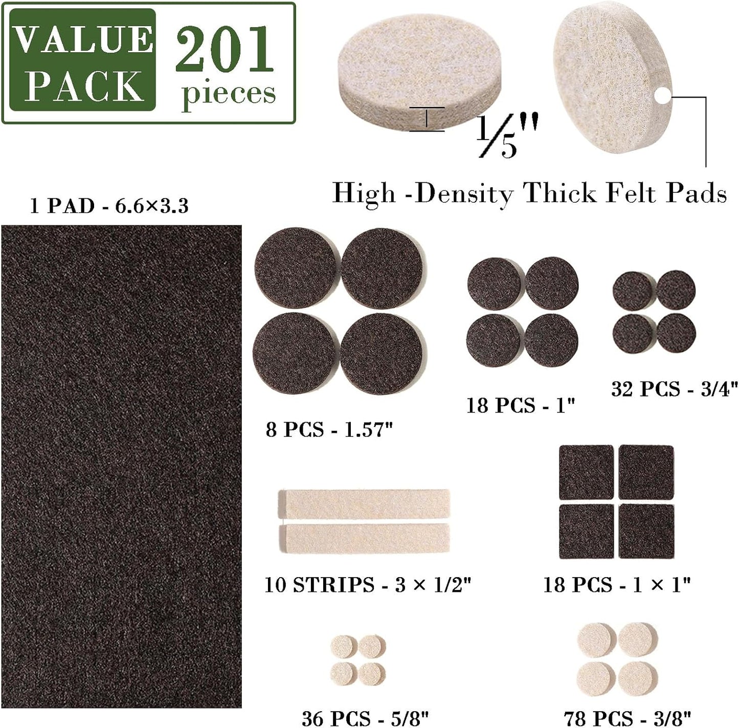 Fursafe&Q Felt Furniture Pads, Furniture Felt Pads for Hardwood Floors -Self Adhesive Chair Leg Floor Protectors, Protect Your Floors from Nicks, Bumps and Scratch,96 Pcs Round Cabinet Door Bumper
