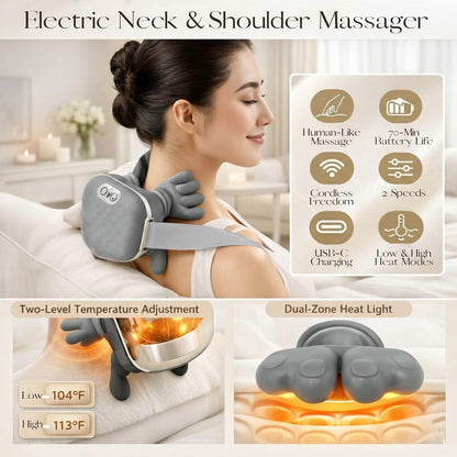 LIVINGPRO Neck & Shoulder Massager with Heat, Deep Tissue Shiatsu with Bionic Palm 4D Kneading, Simulated Human Hand Massage, 3 Adjustable Intensities, Portable Pain Relief for Home & Office