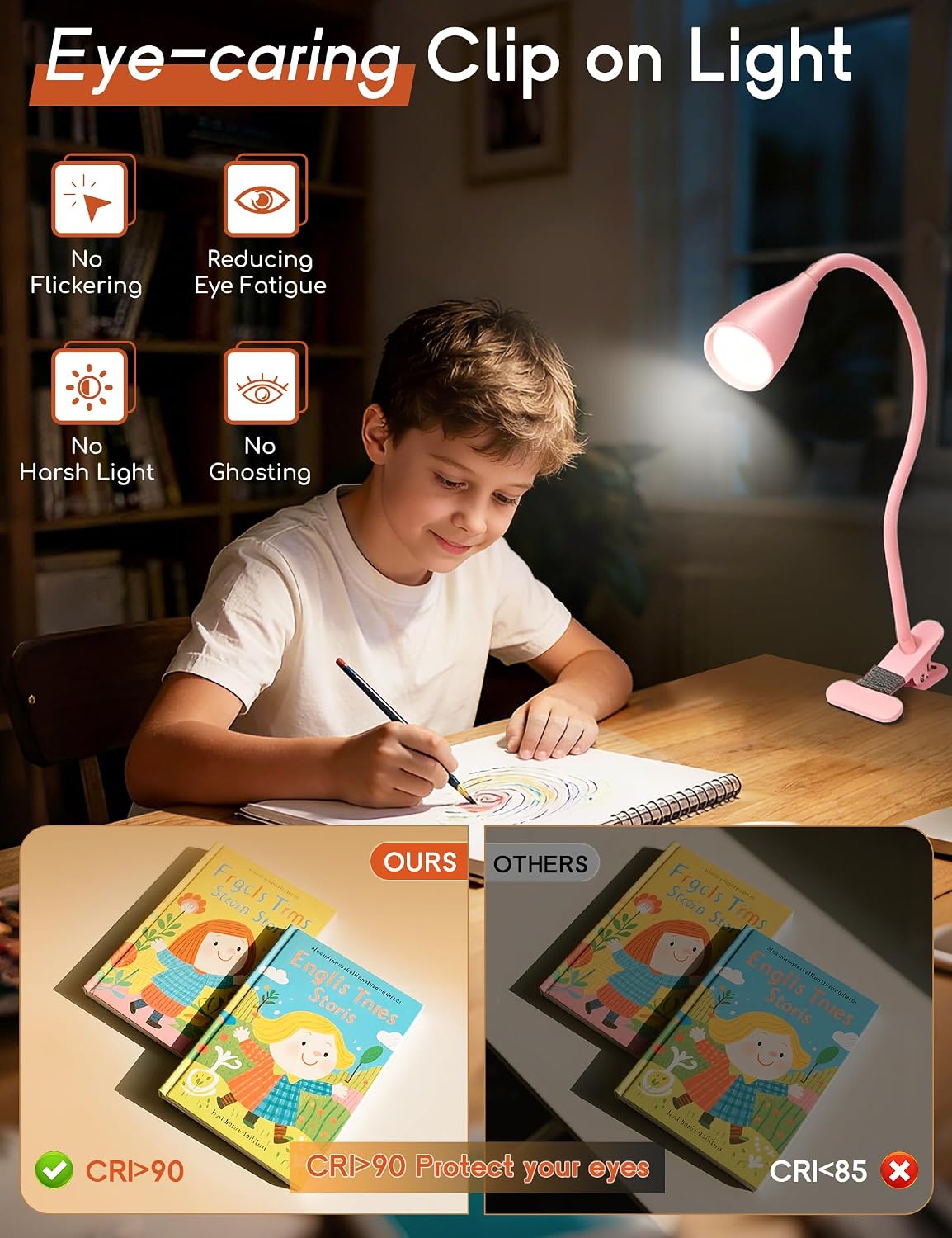 Reading Light for Book in Bed,Clip on Light Reading Lamp with Adapter Black