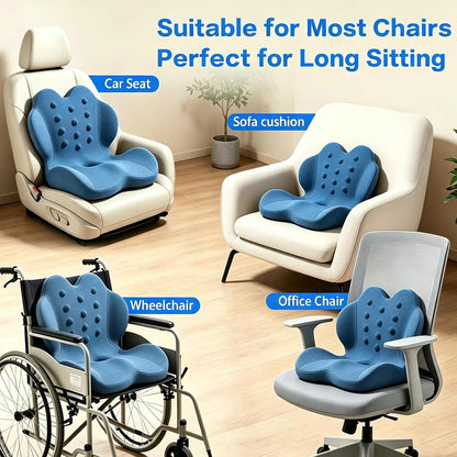 Memory Foam Seat Cushion with Lumbar Support for Sciatica & Tailbone Pain Relief, Fit Office Chair, Wheelchair, Car Seat, Airplane, Long Sitting Workers & Drivers (Gray)