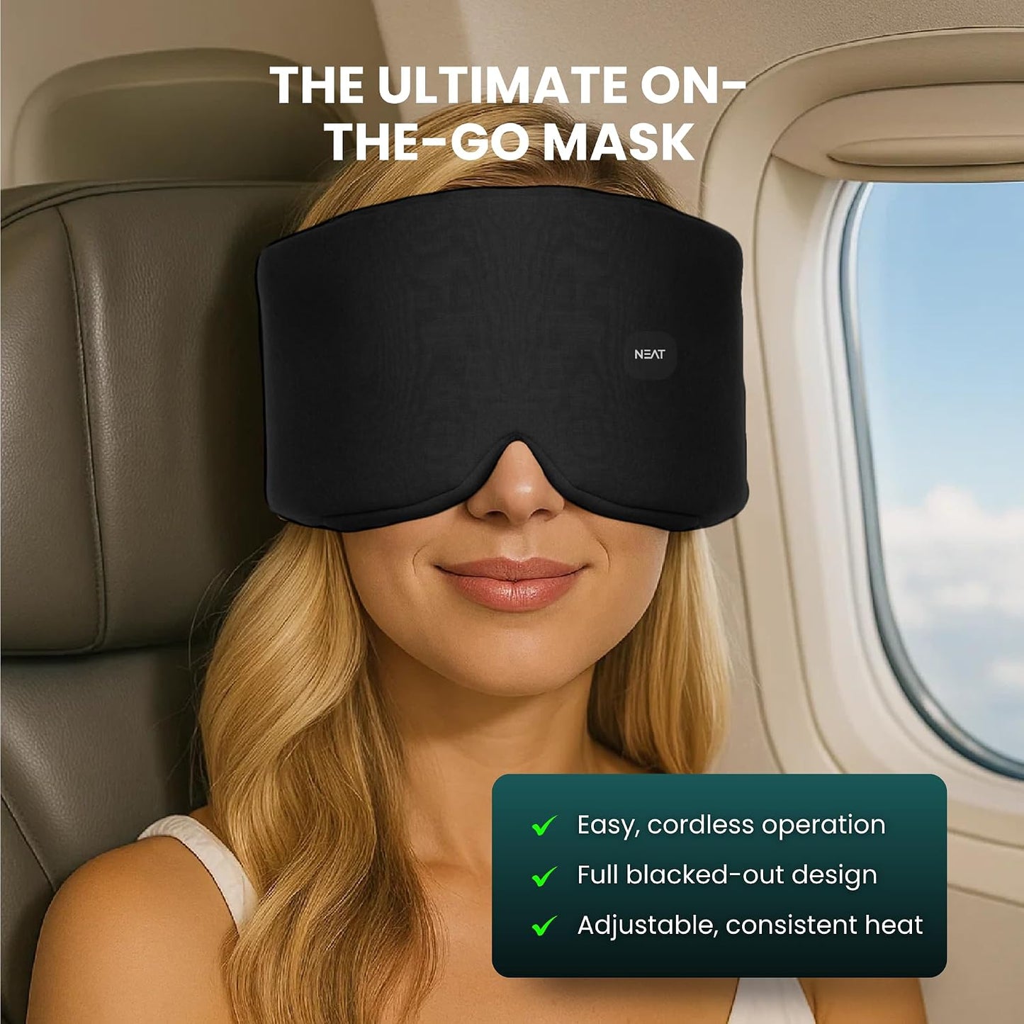 Heated Eye Mask – Cordless Electric Warm Eye Compress for Dry Eyes, Stye & Eye Strain Relief – 4 Heat Settings, Rechargeable, Light-Blocking, Blackout, Washable Cover (Ocean Stone)