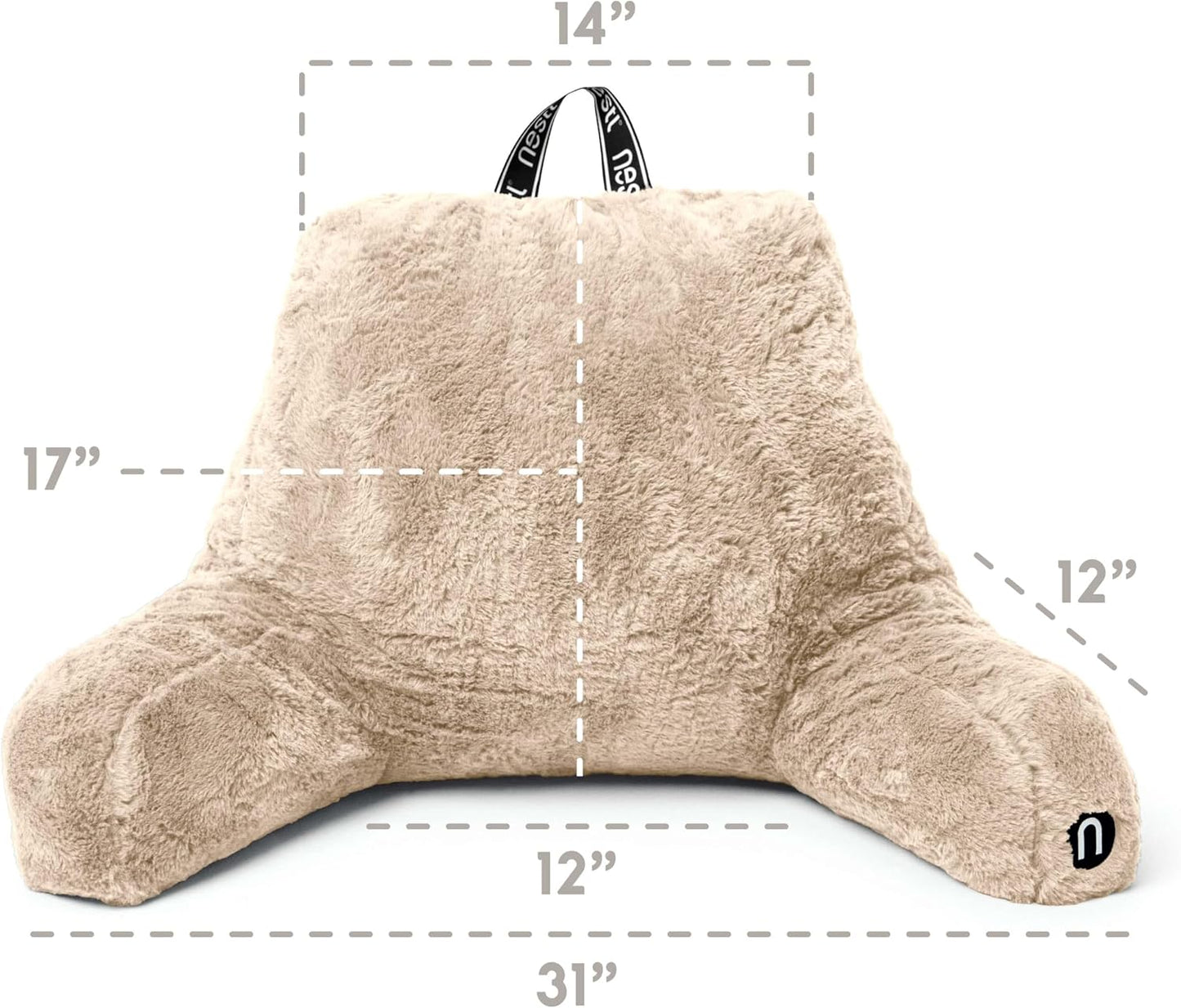 Nestl Fur Reading Pillow with Shredded Memory Foam, Stylish Back Pillow for Bed Sitting Up, Faux Fur Reading Pillows for Sitting in Bed Adult & Kids, Sit Up Back Support Pillow with Arms - Dark Grey